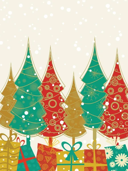 Árbol de Navidad totalmente decorado con muchos regalos en crema blanca ba — Vector de stock