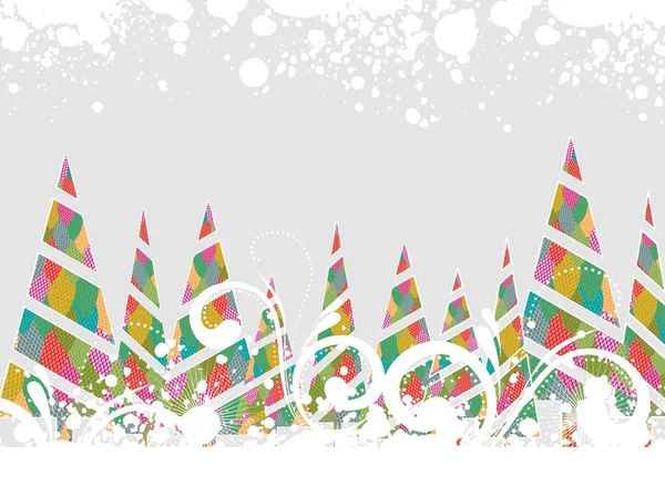 Colorful Christmas tree with grungy effects on gray background f — Stock Vector