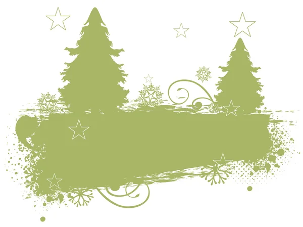 Grunge banner with floral elements & Xmas trees for Christmas & — Stockvector