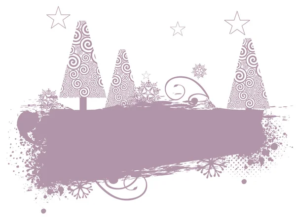 Grunge banner with floral elements & Xmas trees for Christmas & — Stok Vektör