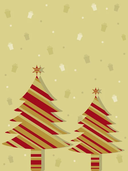 Árboles de Navidad aislados sobre fondo verdoso con pequeñas cajas de regalo — Vector de stock