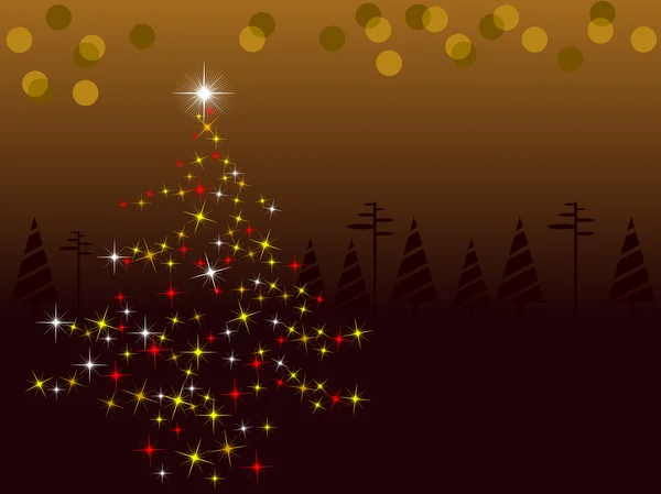 Lightning Christmas tree on dark night background. Vector illust — Stock Vector