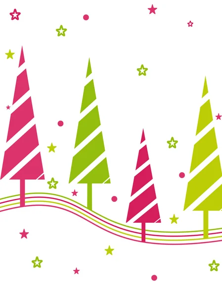 ベクトル、ピンク & 緑の色の白い背景の上にクリスマス ツリー — ストックベクタ