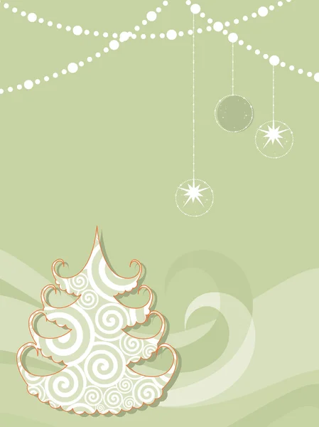 Árbol de Navidad con estrellas colgantes en ola y fondo verde para Chr — Vector de stock