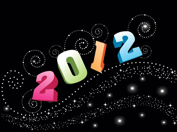 Texte coloré 2012 sur fond noir pour le Nouvel An, Party & Oth — Image vectorielle