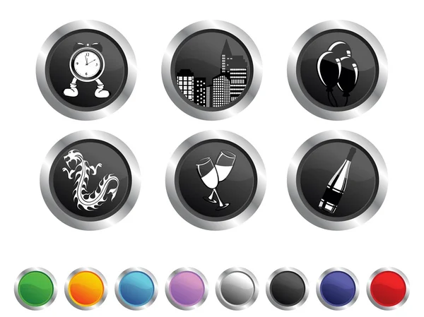 新しい年でのアイコンのベクトル illustrat 黒 & 白い色セット — ストックベクタ