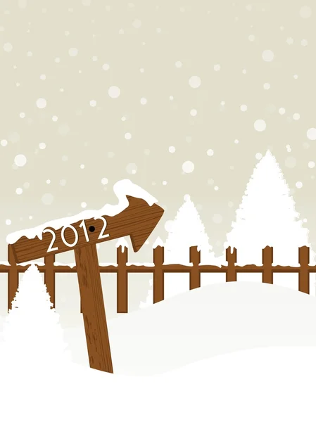 Una hermosa señal que muestra el camino a 2012 para el año nuevo en invierno — Vector de stock
