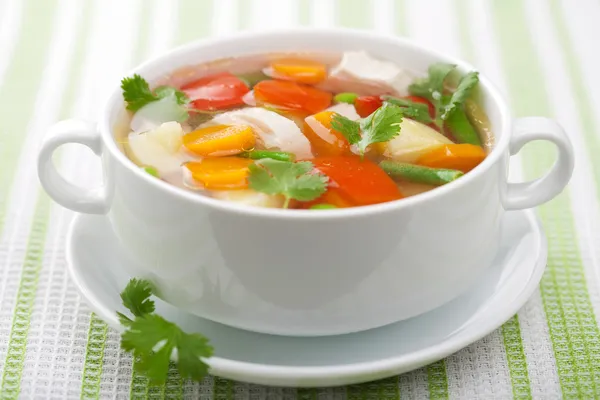 야채를 곁들인 닭고기 수프 — 스톡 사진