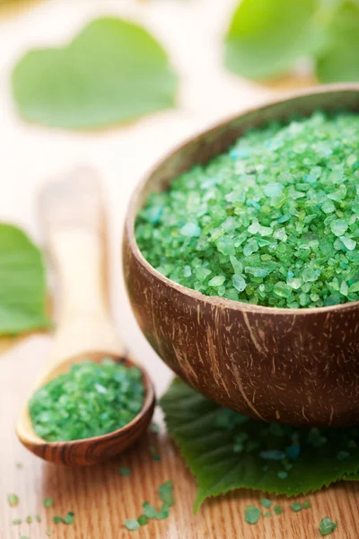 Herbal salt and leaves — Stock Photo, Image