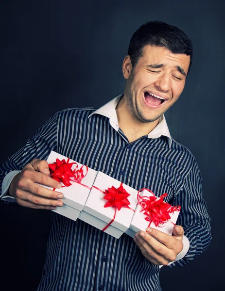 Portrait of male with present box — Stock Photo, Image