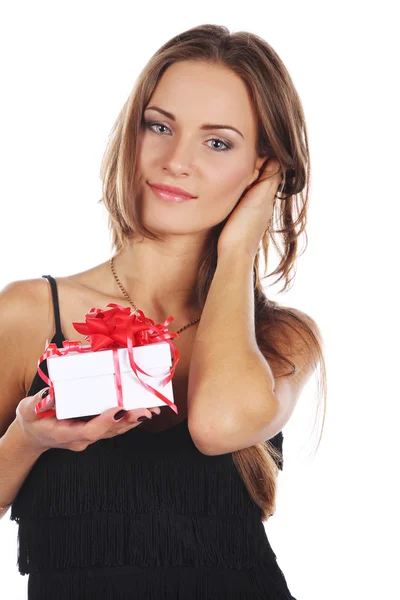 Immagine di bruna femmina che regge il regalo di Natale — Foto Stock