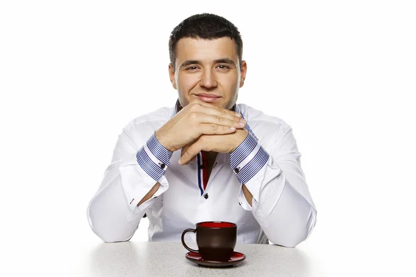 Portrét atraktivní muž s šálkem kávy — Stock fotografie