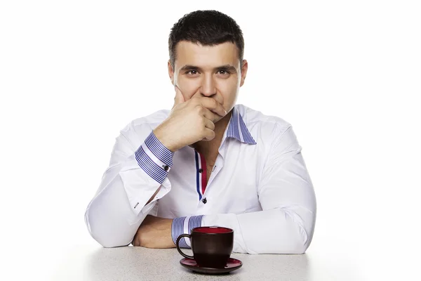Portret van aantrekkelijke man met kop koffie — Stockfoto