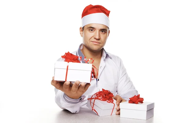 Imagem de macho atraente com presentes de Natal — Fotografia de Stock