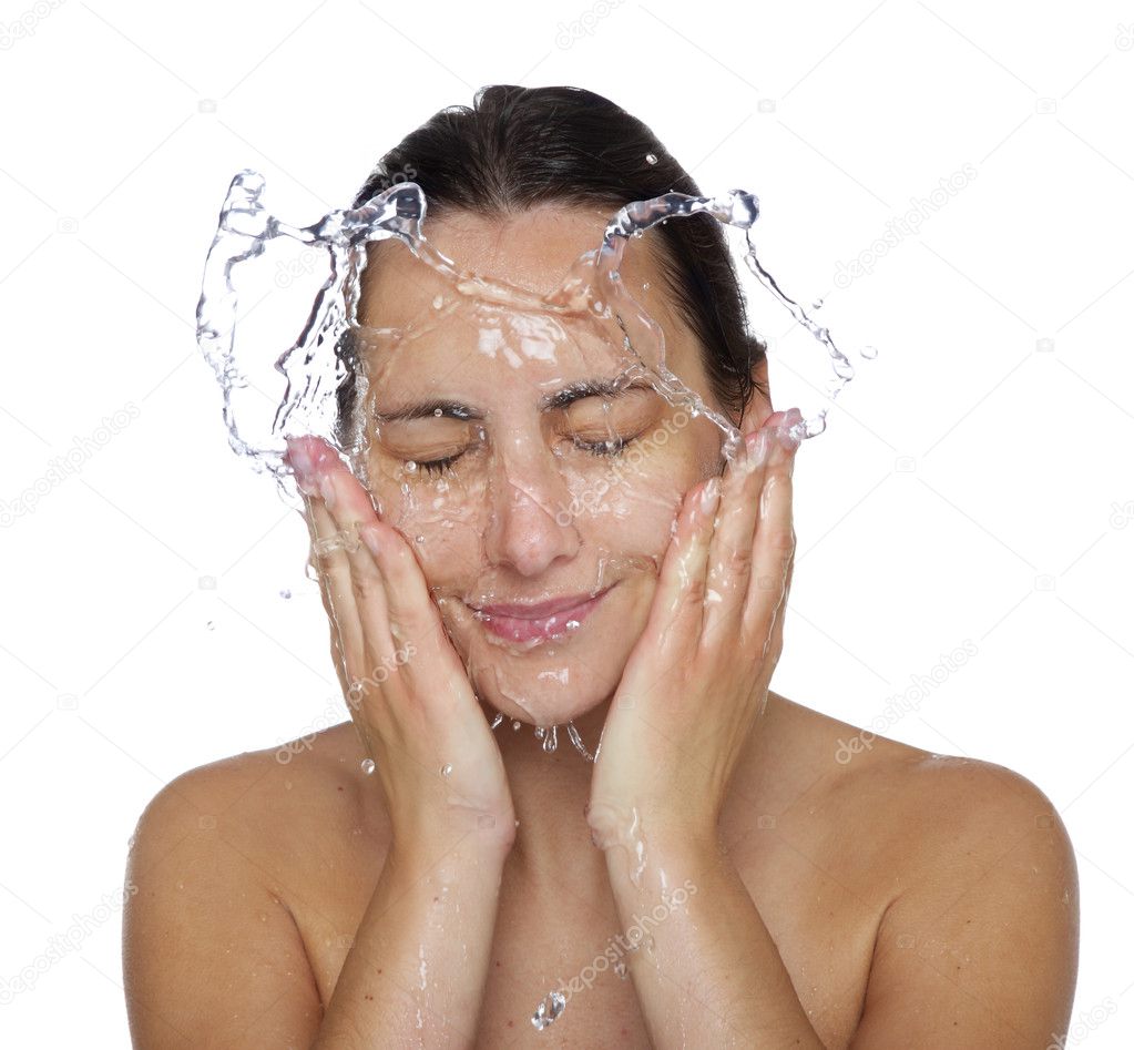 Beautiful wet woman face with water drop