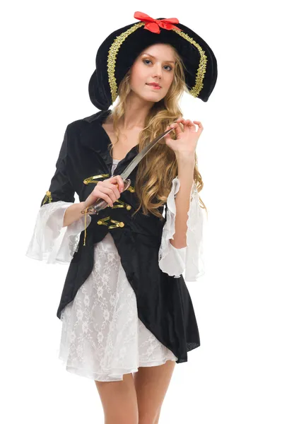 Vrouw in Carnaval kostuum. Pirate vrouw vorm — Stockfoto