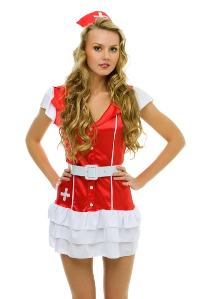 Kvinna i fansy sjuksköterska form. Halloween och jul tema — Stockfoto