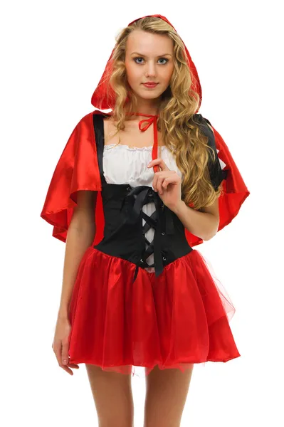 Woman in carnival costume. Little Red Riding Hood shape — Stock Photo, Image