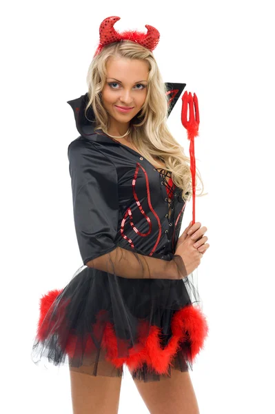 Karnaval Kostüm giymiş bir kadın. Şeytan şekli — Stok fotoğraf