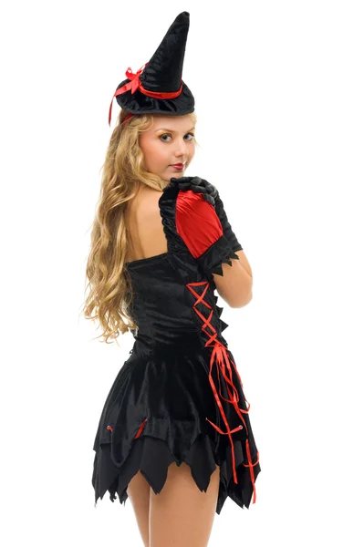 Karnaval Kostüm giymiş bir kadın. Cadı şekli — Stok fotoğraf