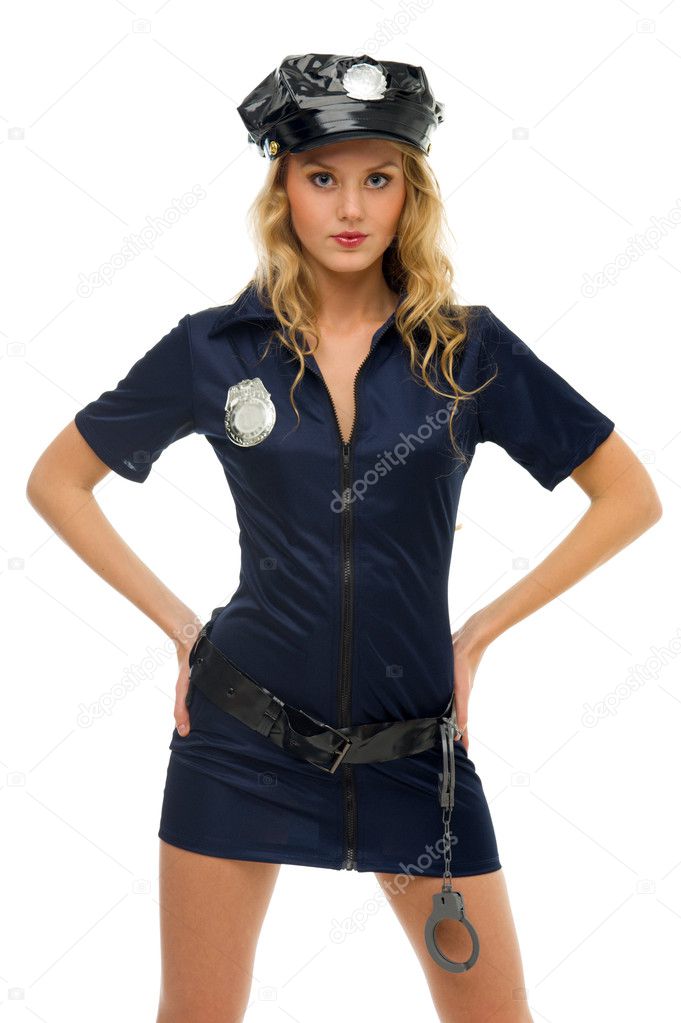 Woman in carnival costume. Police woman shape
