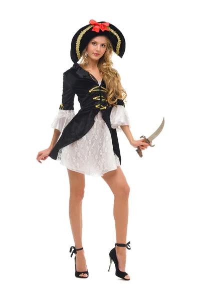 Mooie vrouw in Carnaval kostuum. Pirate vorm — Stockfoto