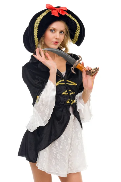 Schöne Frau im Karnevalskostüm. Piratengestalt — Stockfoto