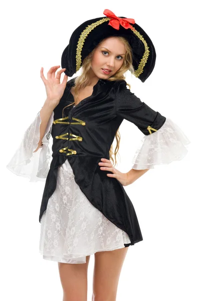 Mooie vrouw in Carnaval kostuum. Pirate vorm — Stockfoto