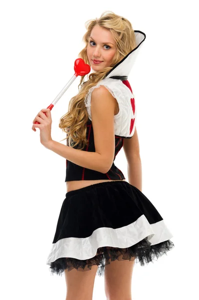 Женщина в карнавальном костюме. Форма домино — стоковое фото