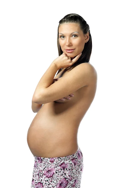Pregnant woman with naked torso. — Stock Photo, Image