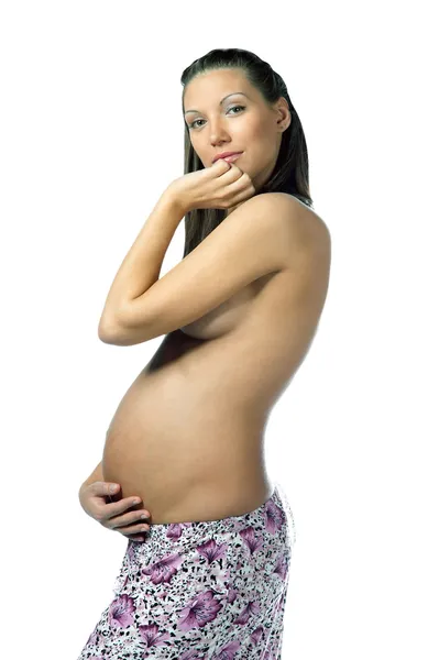 Portrait of the pregnant woman with naked torso. — Stock Photo, Image