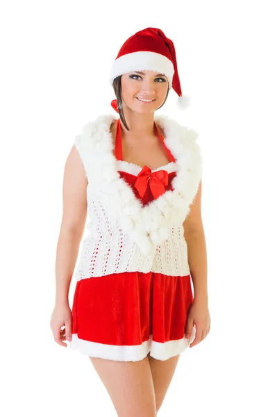 Schöne Frau im Weihnachtsmann-Karnevalskostüm — Stockfoto