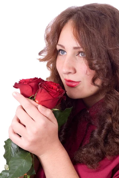 Beauty with red roses — Stock Photo, Image