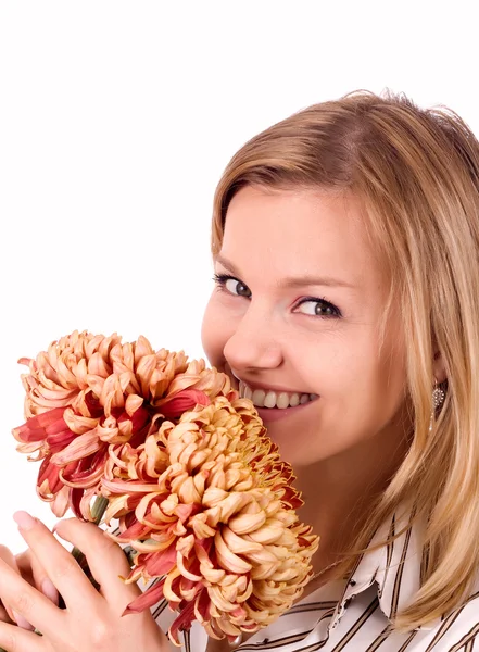 Beautiful woman with chrysanthemums — Stock Photo, Image