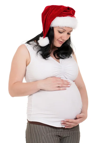 산타 모자에 임신한 여자 — 스톡 사진