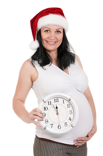 Pregnant woman with clock — Stock Photo, Image