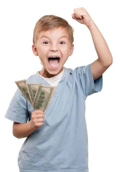 Rapaz com dólares — Fotografia de Stock