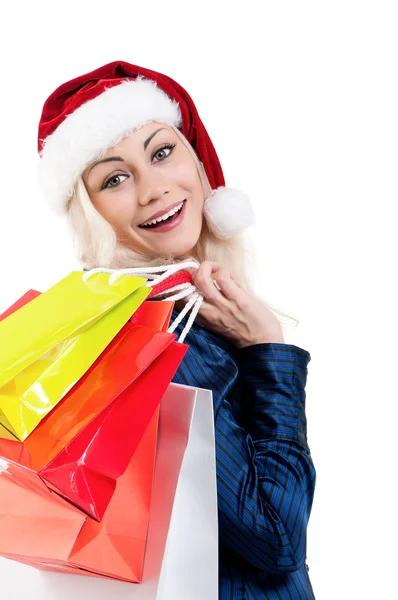 Donna di Natale con borse della spesa — Foto Stock