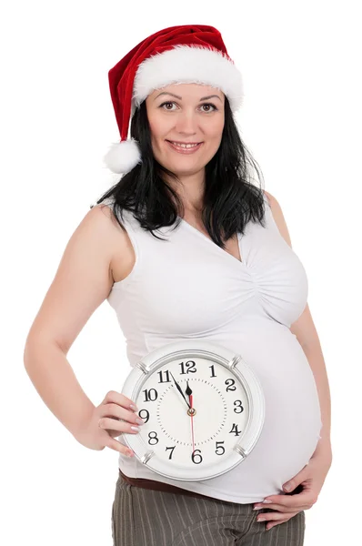 Mujer embarazada con reloj — Foto de Stock