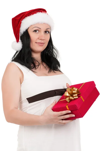 Mujer embarazada con caja de regalo — Foto de Stock