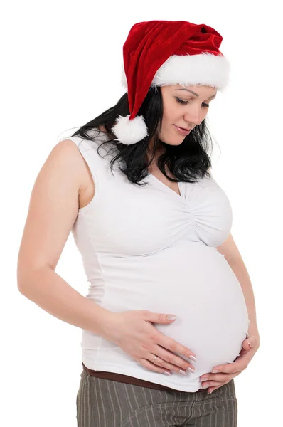 산타 모자에 임신한 여자 — 스톡 사진