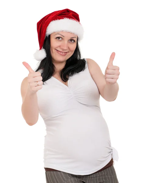 Noel Baba şapkası hamile kadın — Stok fotoğraf