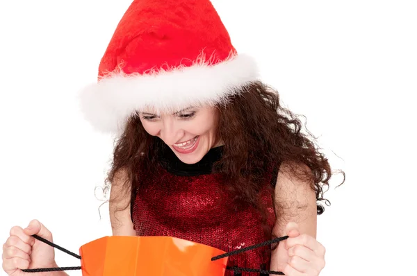 Jul kvinna med kassar och påsar — Stockfoto