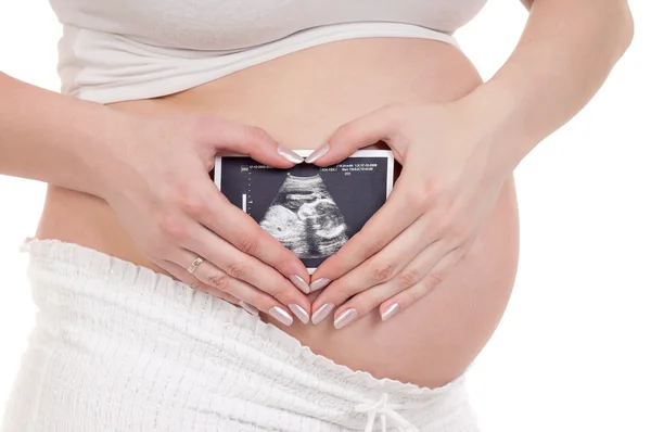 Pregnant with photo of her Ultrasound — Stock Photo, Image