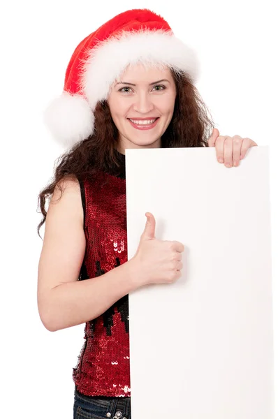 Kerstmis vrouw met blank — Stockfoto