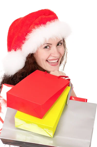 クリスマスの買い物袋を持つ女性 — ストック写真