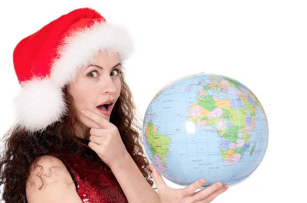 Christmas girl with globe — Stock Photo, Image
