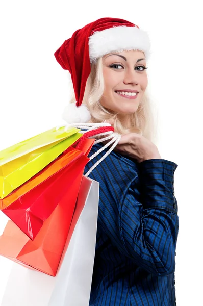 Mujer de Navidad con bolsas de compras — Foto de Stock