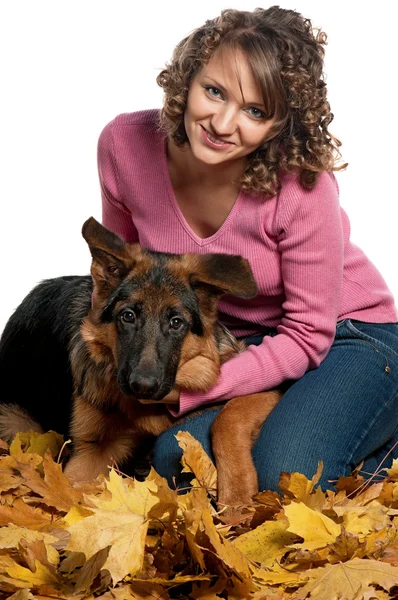 stock image Portrait of woman with dog