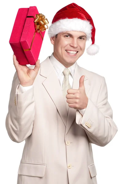 圣诞老人帽子的人的肖像 — 图库照片